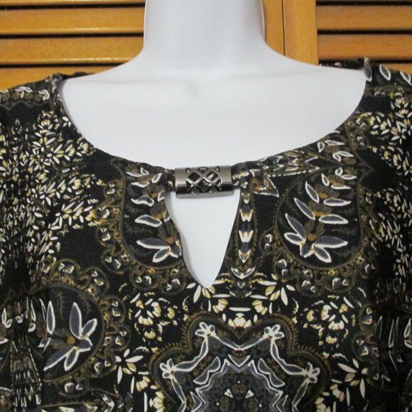 Zac & Rachel top Whimsygoth black & tan bell sleeves stretchy & flowy size 2x - Picture 4 of 9